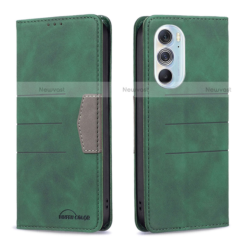 Leather Case Stands Flip Cover Holder B05F for Motorola Moto Edge Plus (2022) 5G Green