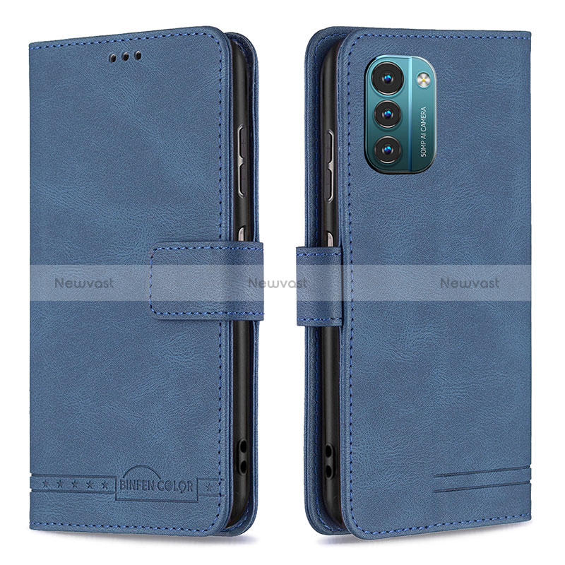 Leather Case Stands Flip Cover Holder B05F for Nokia G21 Blue