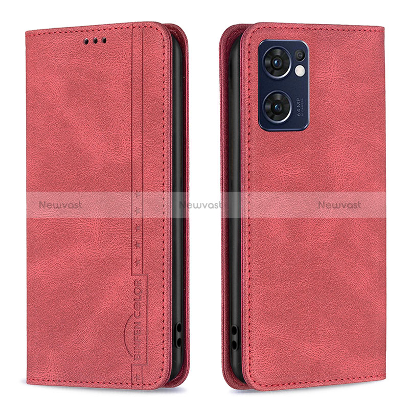 Leather Case Stands Flip Cover Holder B05F for OnePlus Nord CE 2 5G Red