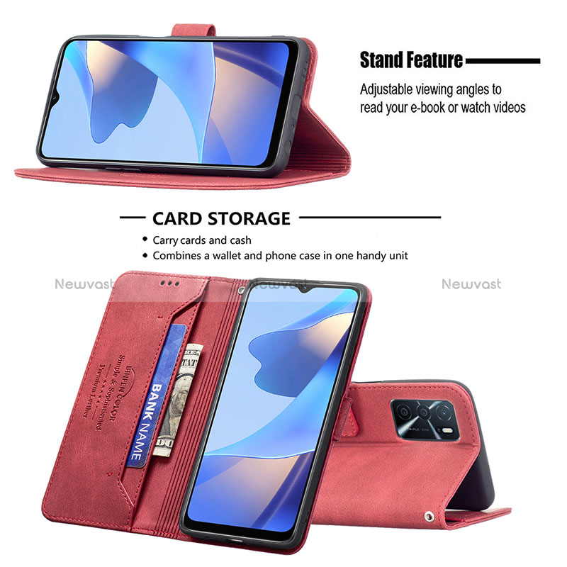 Leather Case Stands Flip Cover Holder B05F for Oppo A16