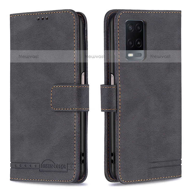 Leather Case Stands Flip Cover Holder B05F for Oppo A54 4G Black