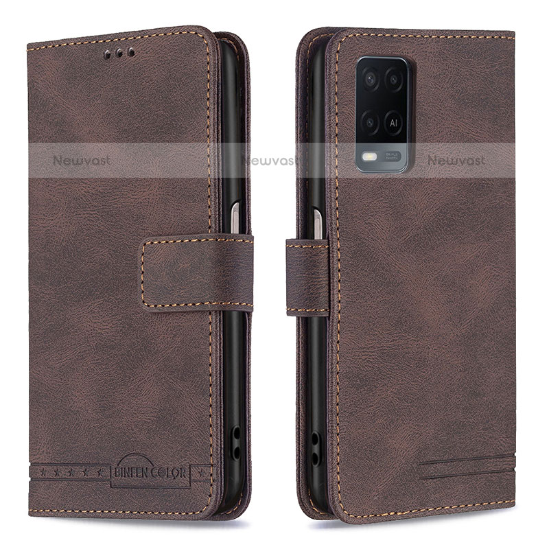 Leather Case Stands Flip Cover Holder B05F for Oppo A54 4G Brown