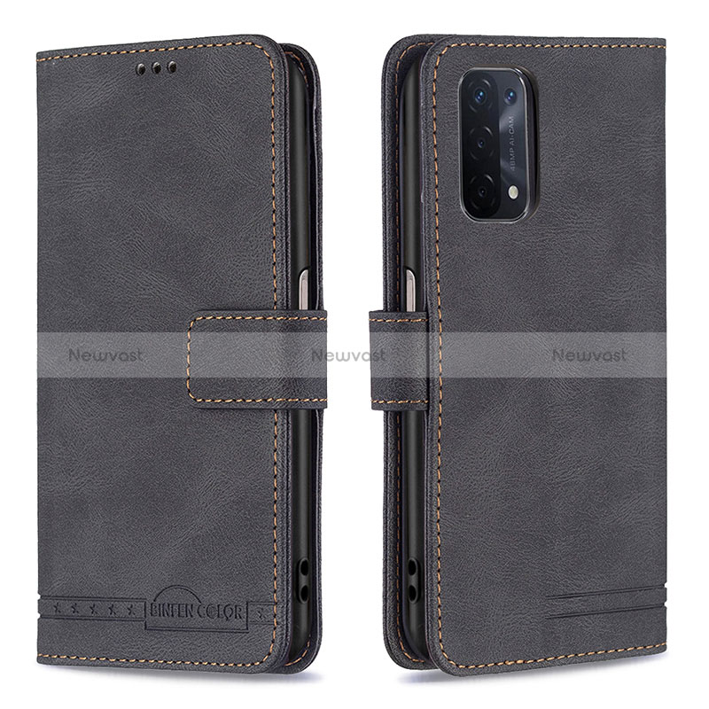 Leather Case Stands Flip Cover Holder B05F for Oppo A54 5G Black