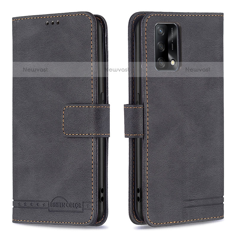 Leather Case Stands Flip Cover Holder B05F for Oppo A74 4G Black