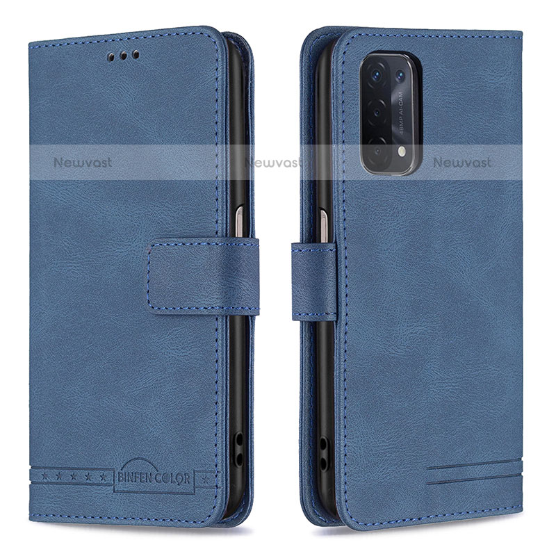 Leather Case Stands Flip Cover Holder B05F for Oppo A93 5G Blue