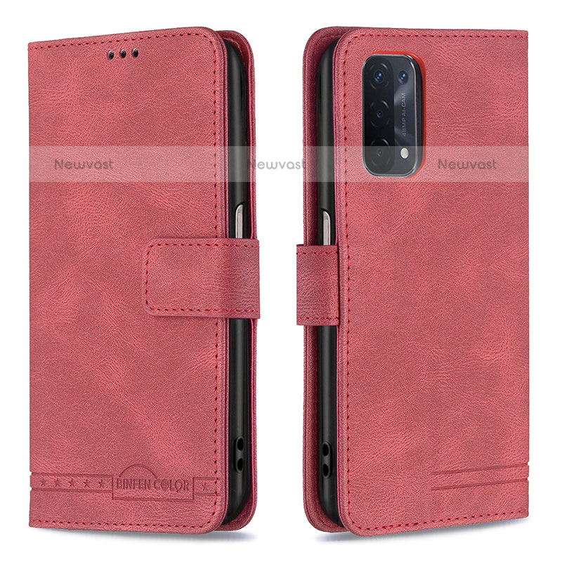 Leather Case Stands Flip Cover Holder B05F for Oppo A93 5G Red