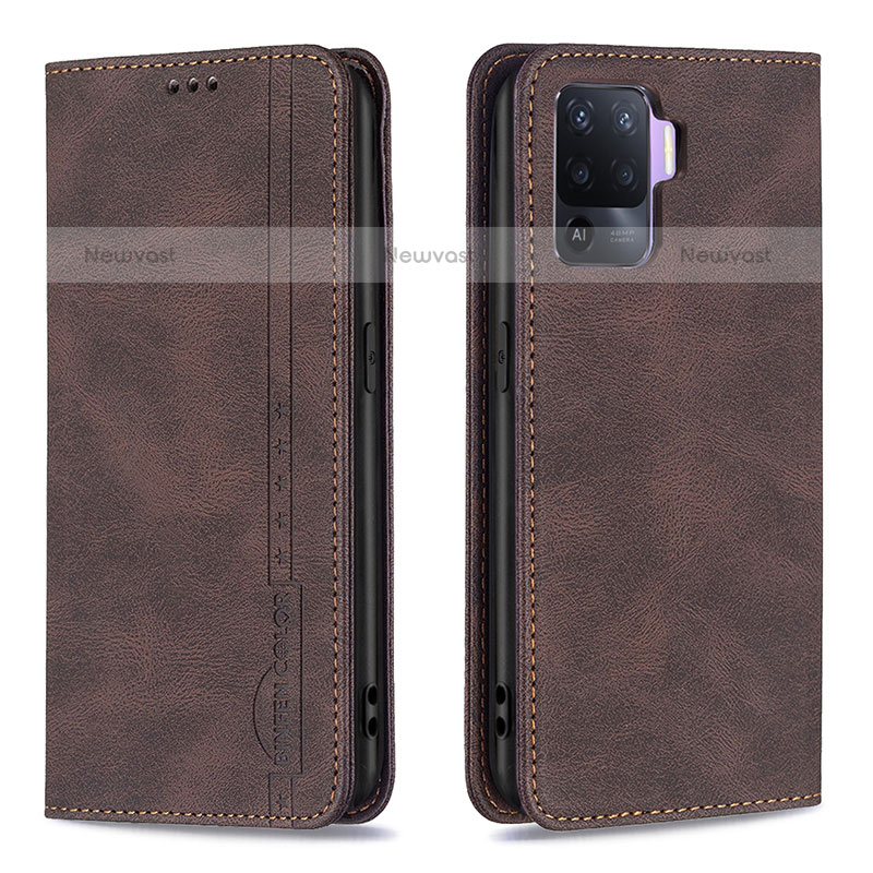 Leather Case Stands Flip Cover Holder B05F for Oppo A94 4G Brown