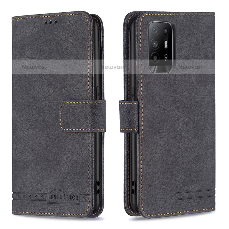 Leather Case Stands Flip Cover Holder B05F for Oppo A94 5G Black