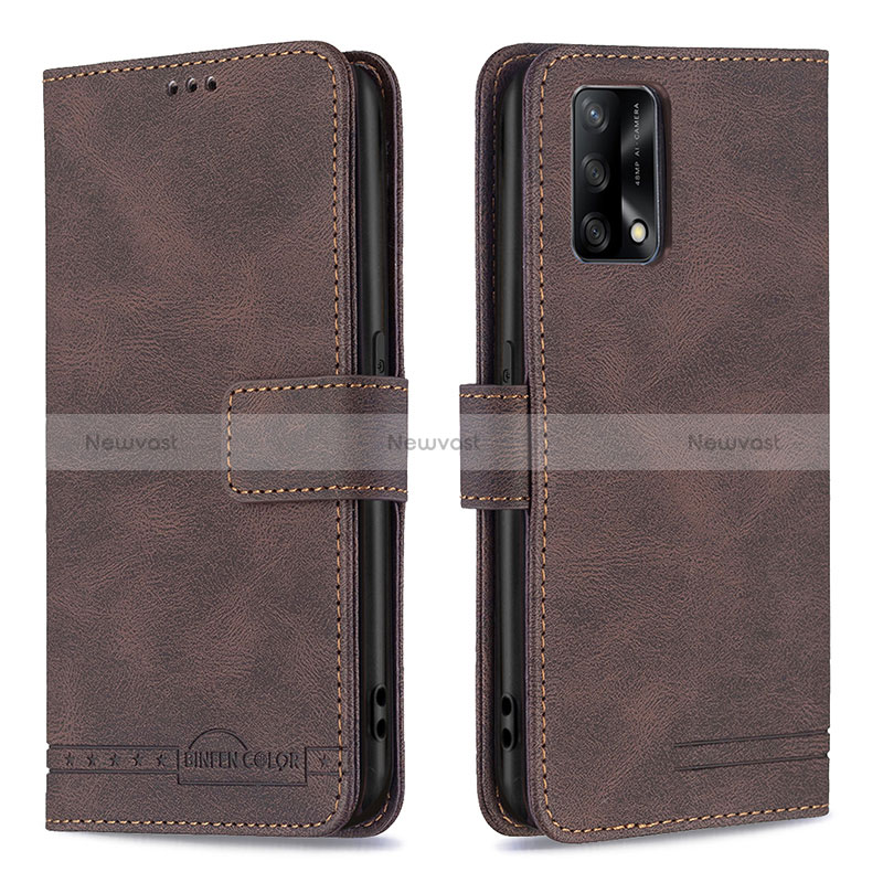 Leather Case Stands Flip Cover Holder B05F for Oppo F19 Brown