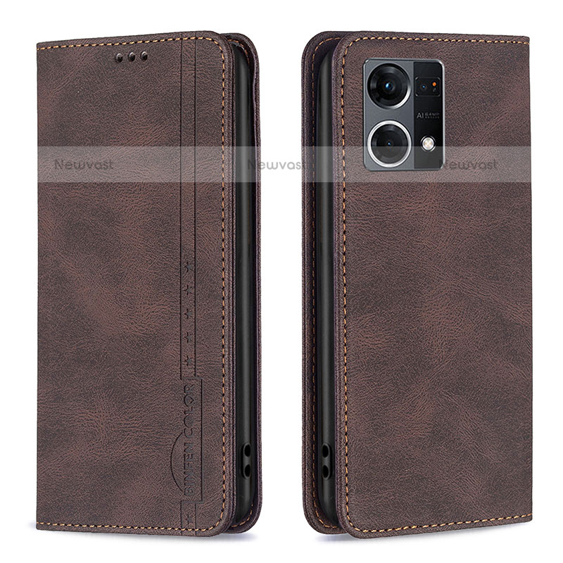 Leather Case Stands Flip Cover Holder B05F for Oppo F21s Pro 4G Brown