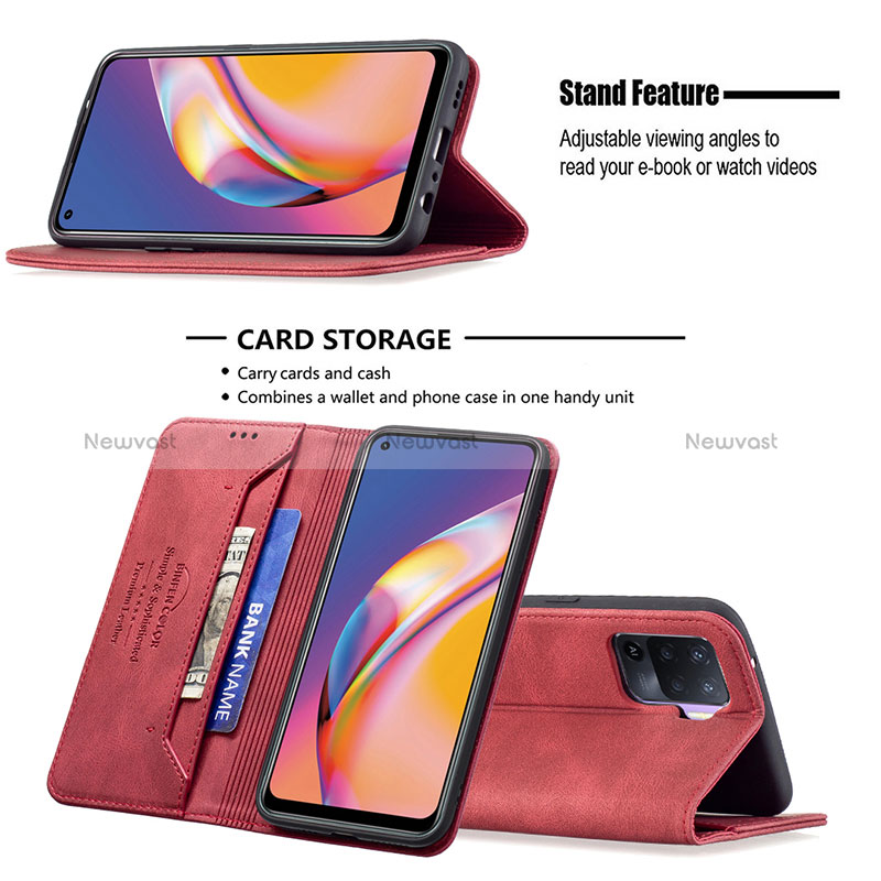 Leather Case Stands Flip Cover Holder B05F for Oppo Reno5 F