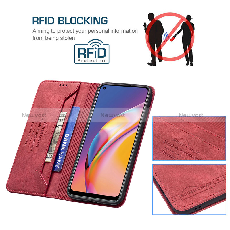 Leather Case Stands Flip Cover Holder B05F for Oppo Reno5 F