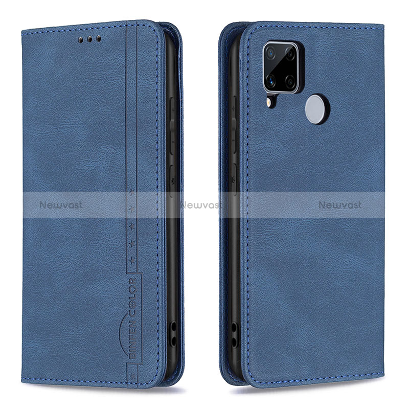 Leather Case Stands Flip Cover Holder B05F for Realme 7i RMX2193 Blue