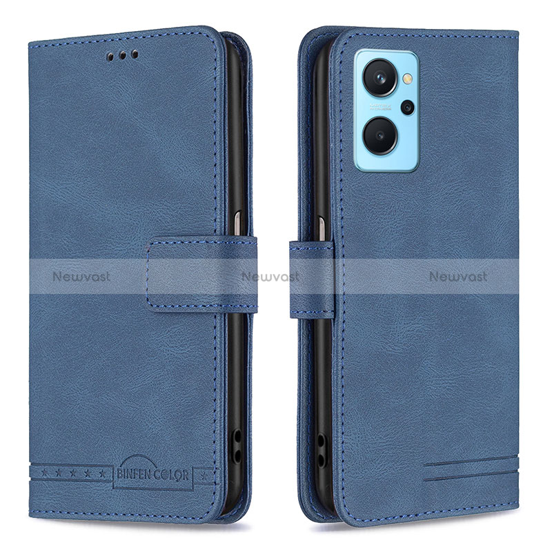 Leather Case Stands Flip Cover Holder B05F for Realme 9i 4G Blue