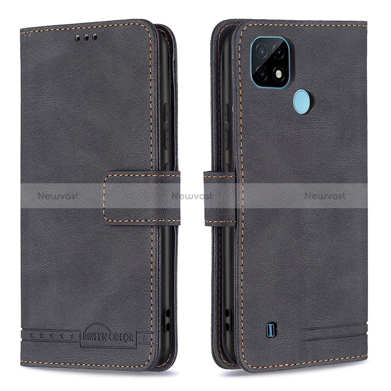 Leather Case Stands Flip Cover Holder B05F for Realme C21 Black