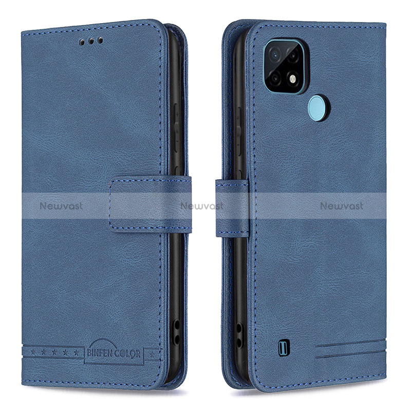 Leather Case Stands Flip Cover Holder B05F for Realme C21 Blue