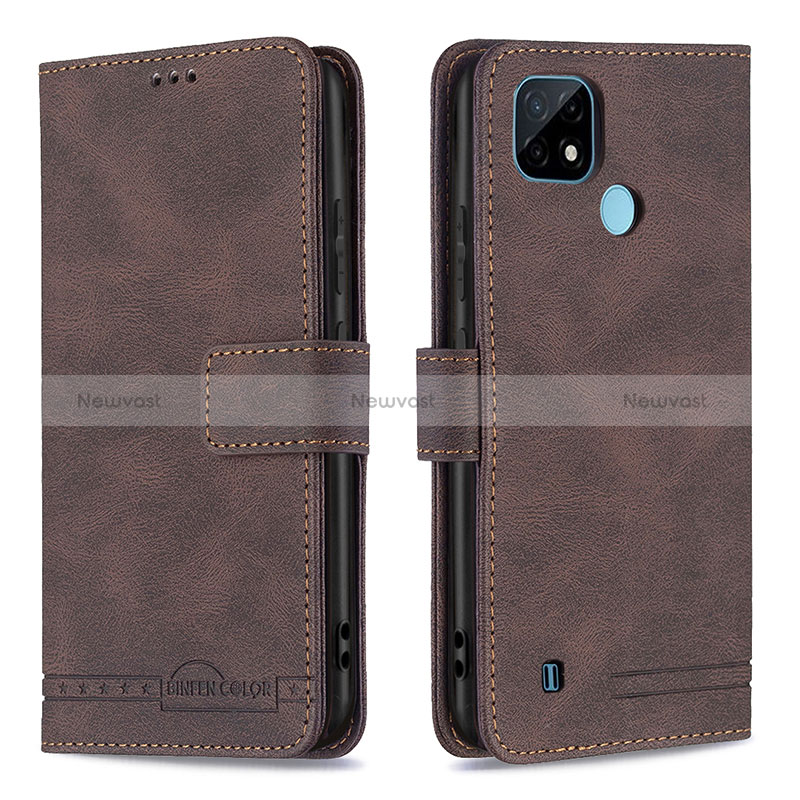 Leather Case Stands Flip Cover Holder B05F for Realme C21 Brown