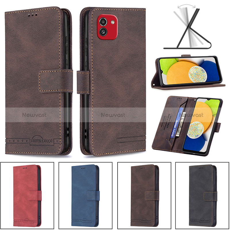 Leather Case Stands Flip Cover Holder B05F for Samsung Galaxy A03