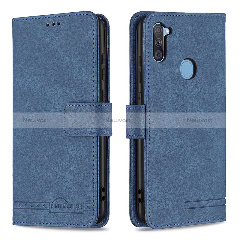 Leather Case Stands Flip Cover Holder B05F for Samsung Galaxy A11 Blue