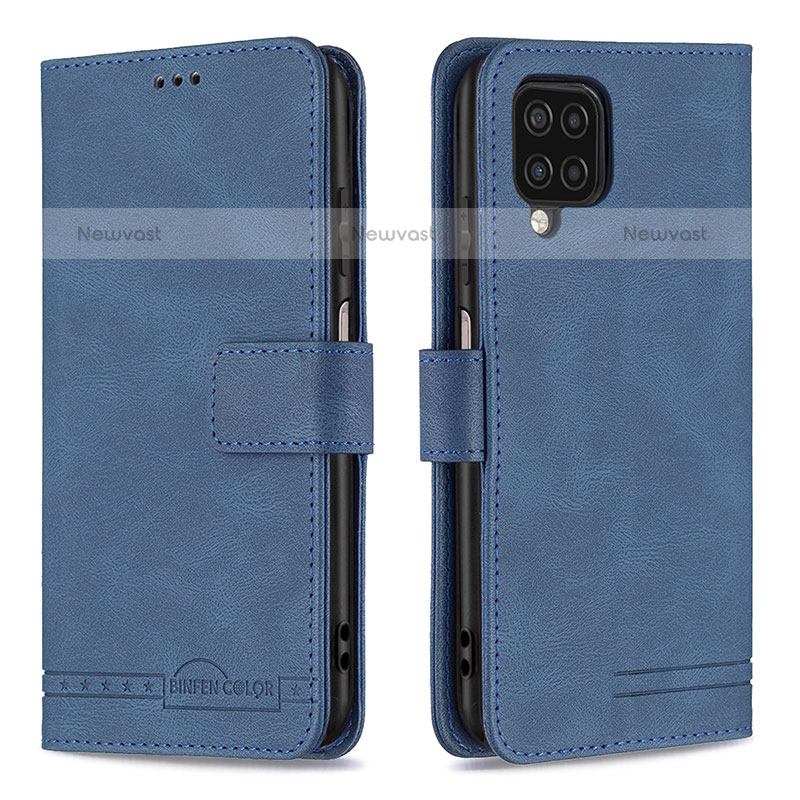 Leather Case Stands Flip Cover Holder B05F for Samsung Galaxy A12 Blue