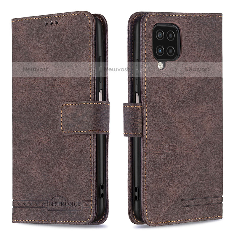 Leather Case Stands Flip Cover Holder B05F for Samsung Galaxy A12 Brown