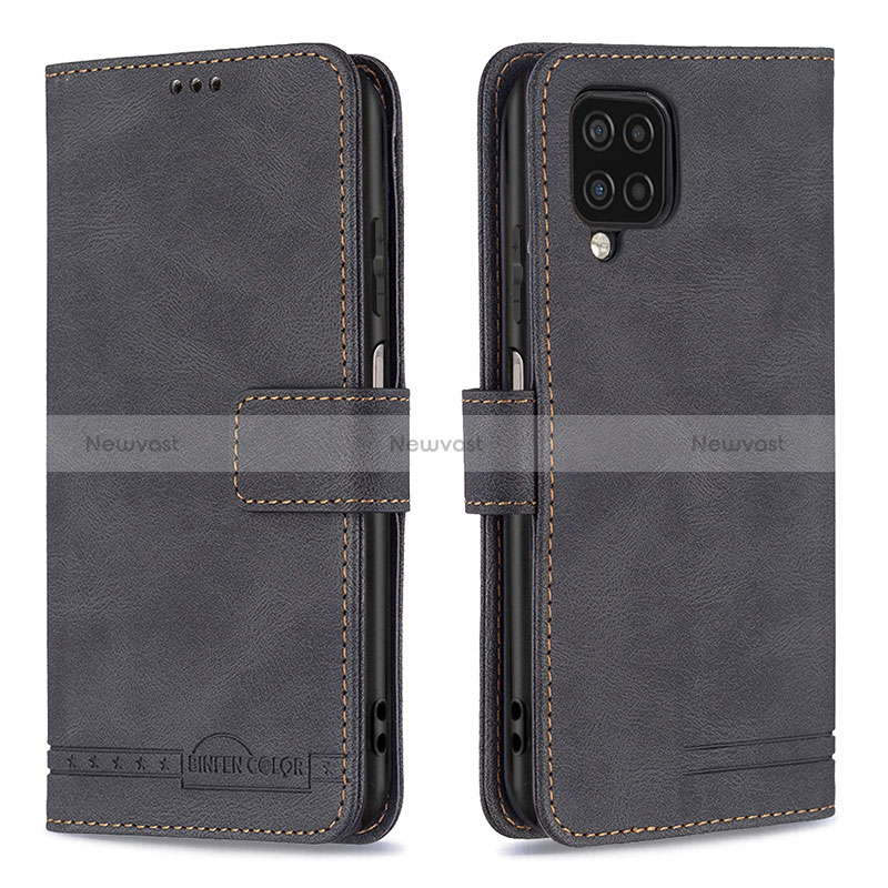 Leather Case Stands Flip Cover Holder B05F for Samsung Galaxy A12 Nacho Black