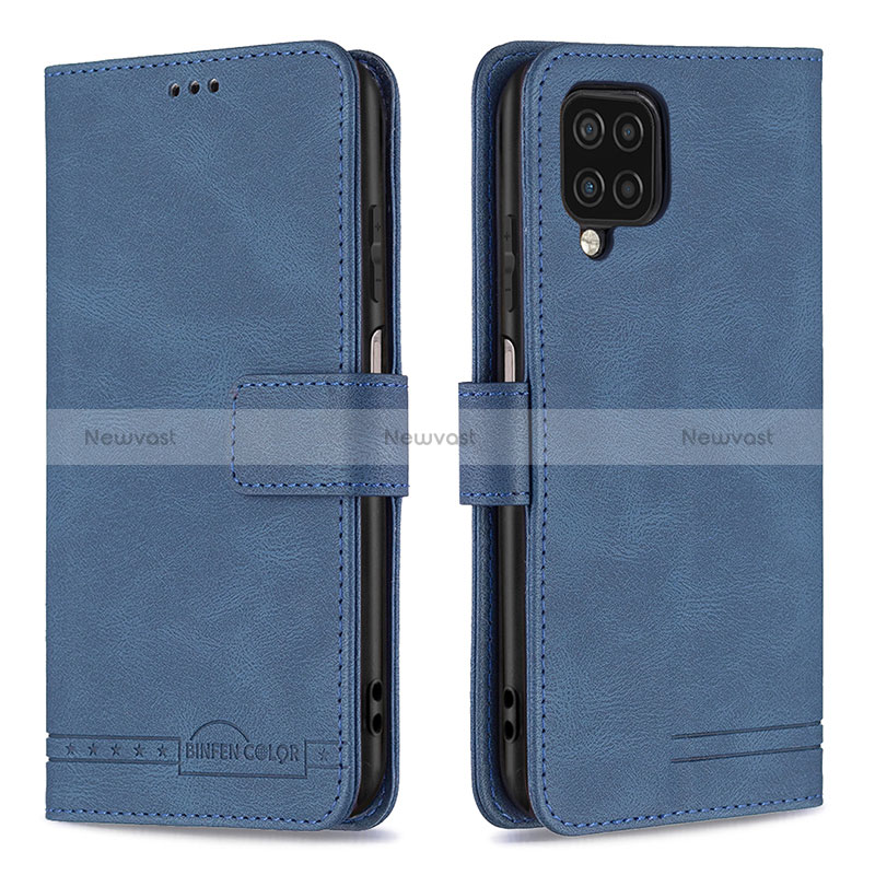 Leather Case Stands Flip Cover Holder B05F for Samsung Galaxy A12 Nacho Blue