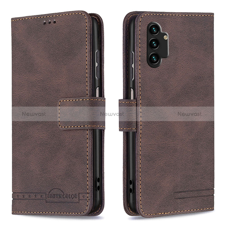 Leather Case Stands Flip Cover Holder B05F for Samsung Galaxy A13 4G Brown