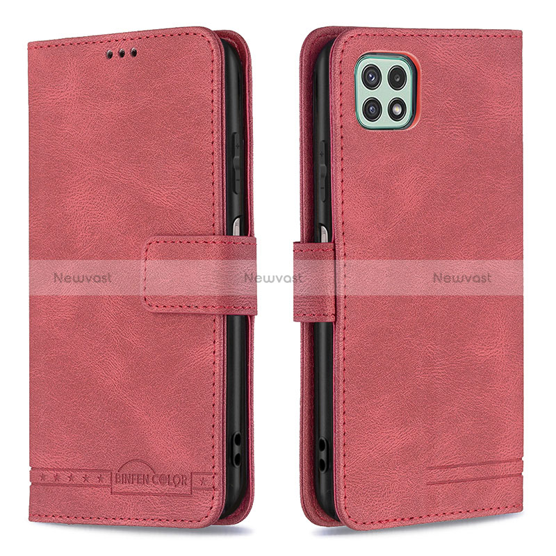 Leather Case Stands Flip Cover Holder B05F for Samsung Galaxy A22 5G Red