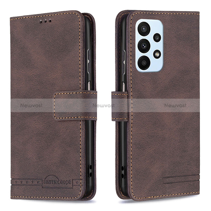 Leather Case Stands Flip Cover Holder B05F for Samsung Galaxy A23 4G Brown