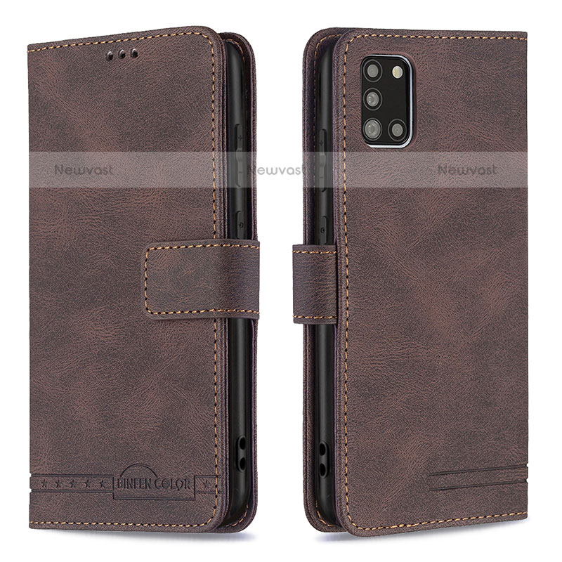 Leather Case Stands Flip Cover Holder B05F for Samsung Galaxy A31 Brown