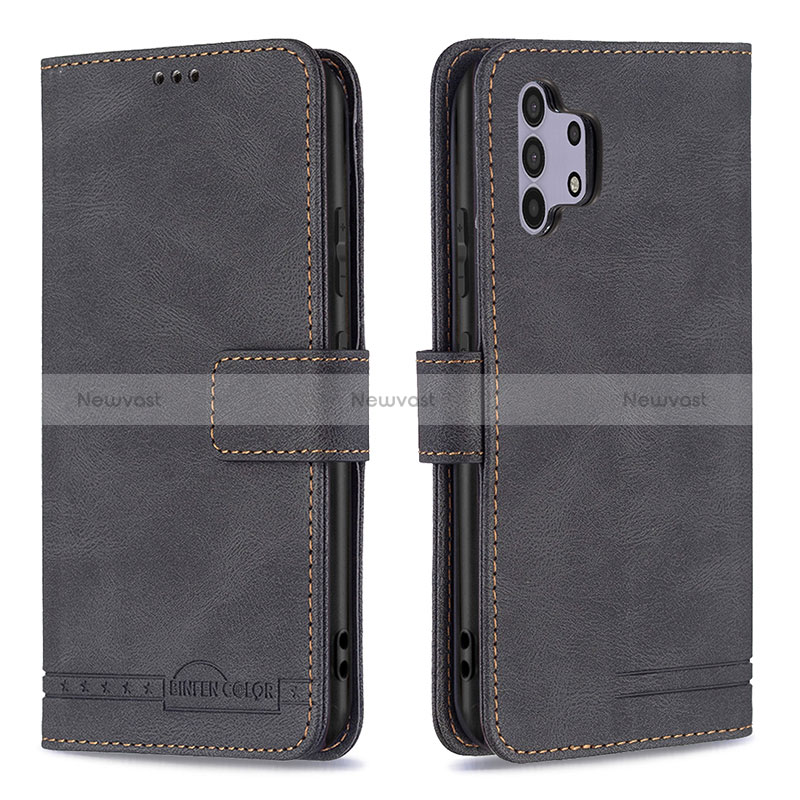 Leather Case Stands Flip Cover Holder B05F for Samsung Galaxy A32 5G Black