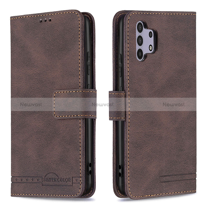 Leather Case Stands Flip Cover Holder B05F for Samsung Galaxy A32 5G Brown