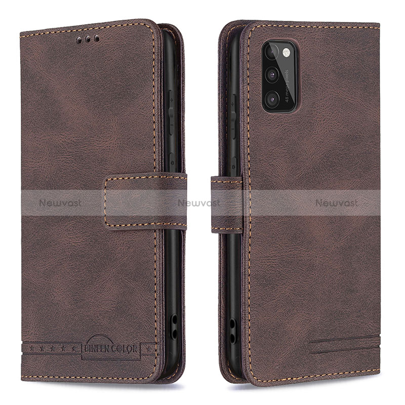 Leather Case Stands Flip Cover Holder B05F for Samsung Galaxy A41 Brown