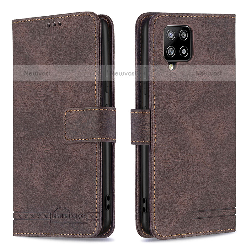 Leather Case Stands Flip Cover Holder B05F for Samsung Galaxy A42 5G Brown