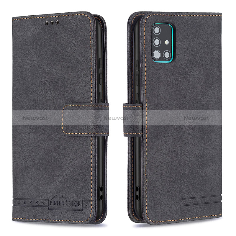 Leather Case Stands Flip Cover Holder B05F for Samsung Galaxy A51 5G Black