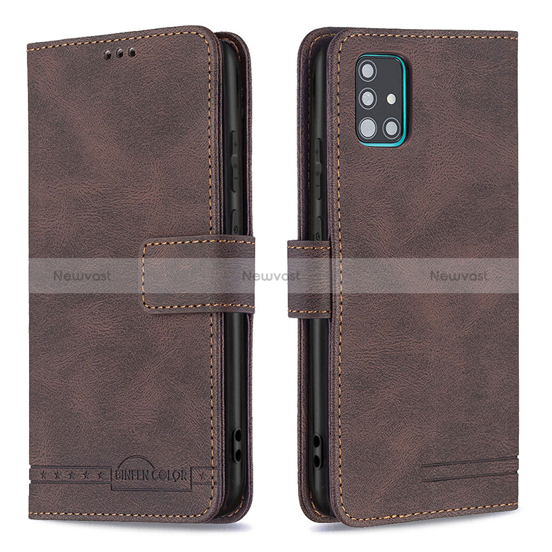 Leather Case Stands Flip Cover Holder B05F for Samsung Galaxy A51 5G Brown