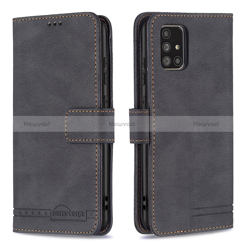 Leather Case Stands Flip Cover Holder B05F for Samsung Galaxy A71 5G Black