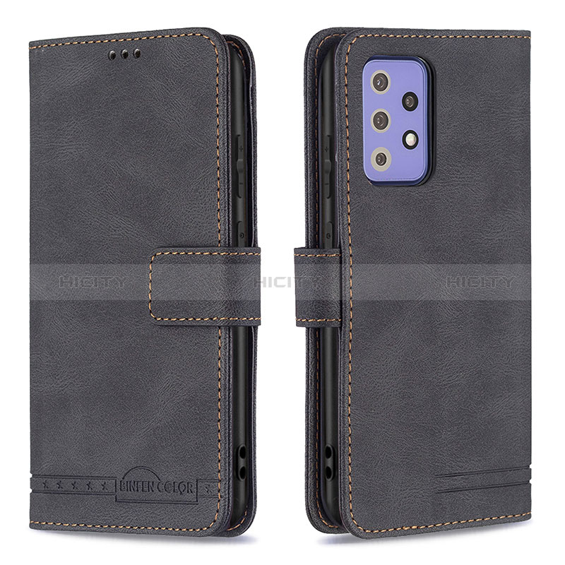 Leather Case Stands Flip Cover Holder B05F for Samsung Galaxy A72 5G Black