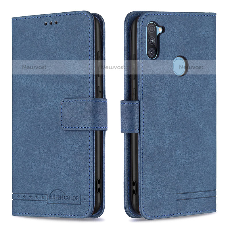 Leather Case Stands Flip Cover Holder B05F for Samsung Galaxy M11 Blue