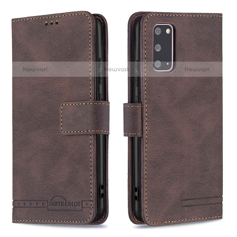 Leather Case Stands Flip Cover Holder B05F for Samsung Galaxy S20 5G Brown