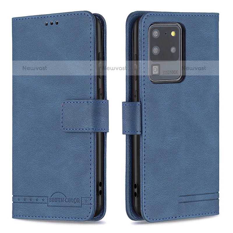 Leather Case Stands Flip Cover Holder B05F for Samsung Galaxy S20 Ultra 5G Blue