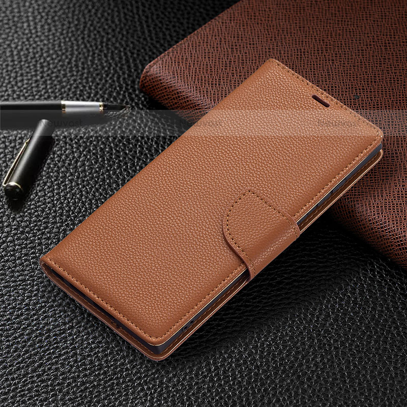 Leather Case Stands Flip Cover Holder B05F for Samsung Galaxy S21 Ultra 5G Brown