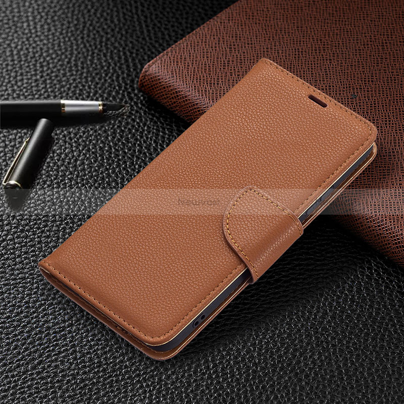 Leather Case Stands Flip Cover Holder B05F for Samsung Galaxy S22 Plus 5G Brown