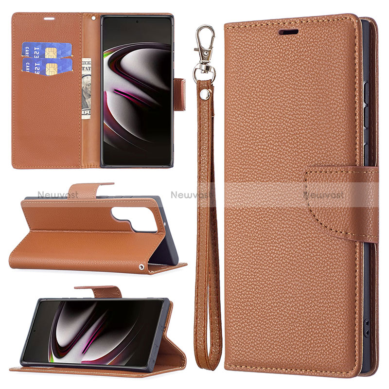 Leather Case Stands Flip Cover Holder B05F for Samsung Galaxy S24 Ultra 5G