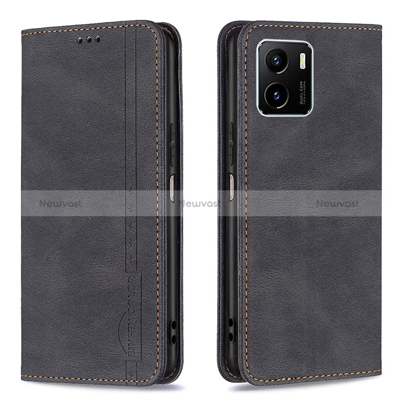 Leather Case Stands Flip Cover Holder B05F for Vivo Y01 Black