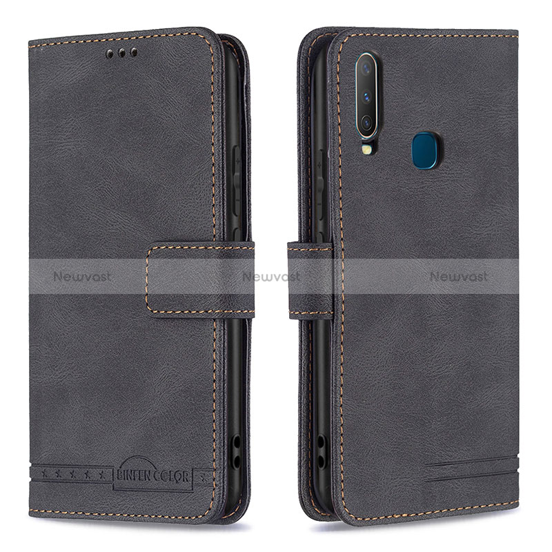 Leather Case Stands Flip Cover Holder B05F for Vivo Y12 Black