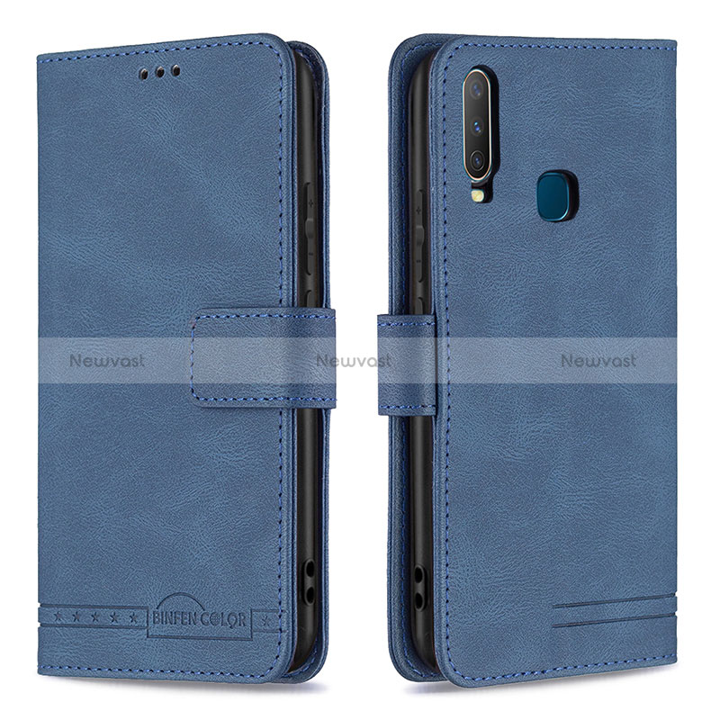 Leather Case Stands Flip Cover Holder B05F for Vivo Y15 Blue