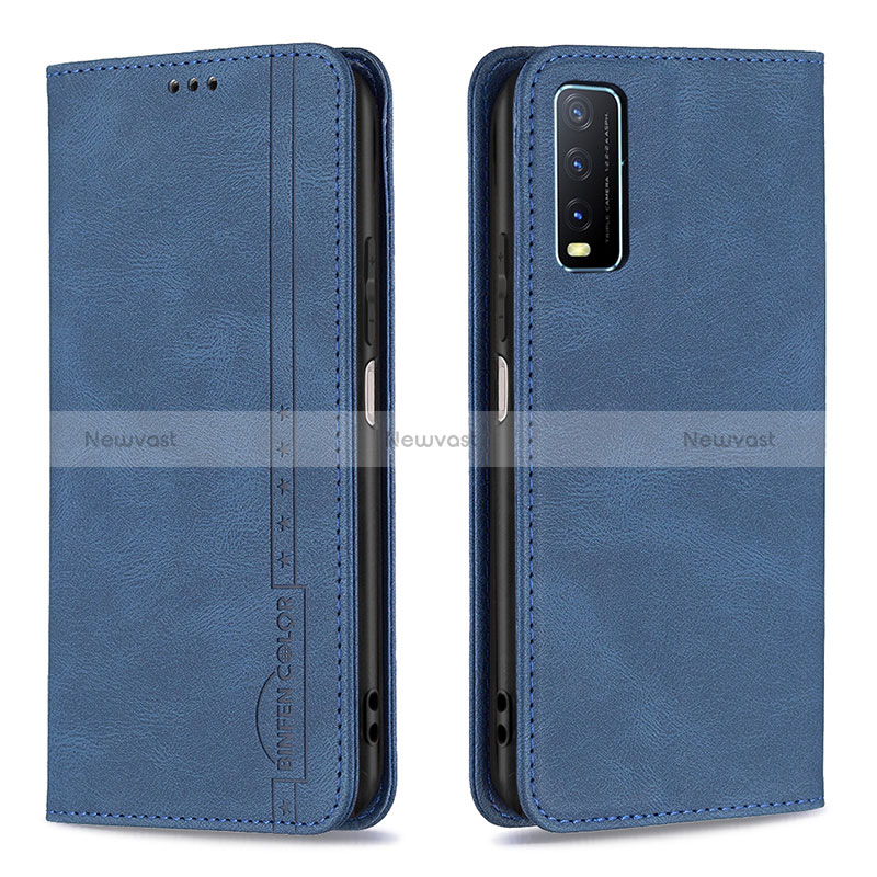 Leather Case Stands Flip Cover Holder B05F for Vivo Y20 (2021) Blue