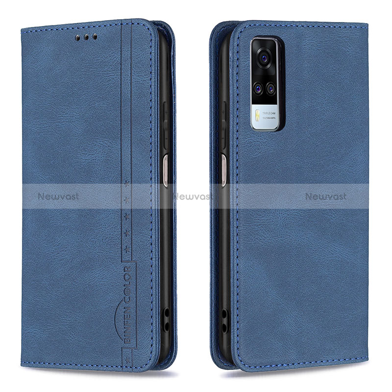 Leather Case Stands Flip Cover Holder B05F for Vivo Y31 (2021) Blue